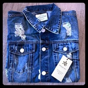 Denim jacket with handkerchief detailing on back